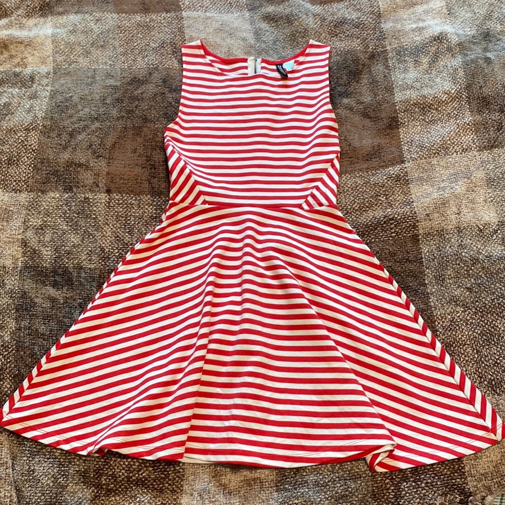 Divided White and Red Stripped Dress, Size XS